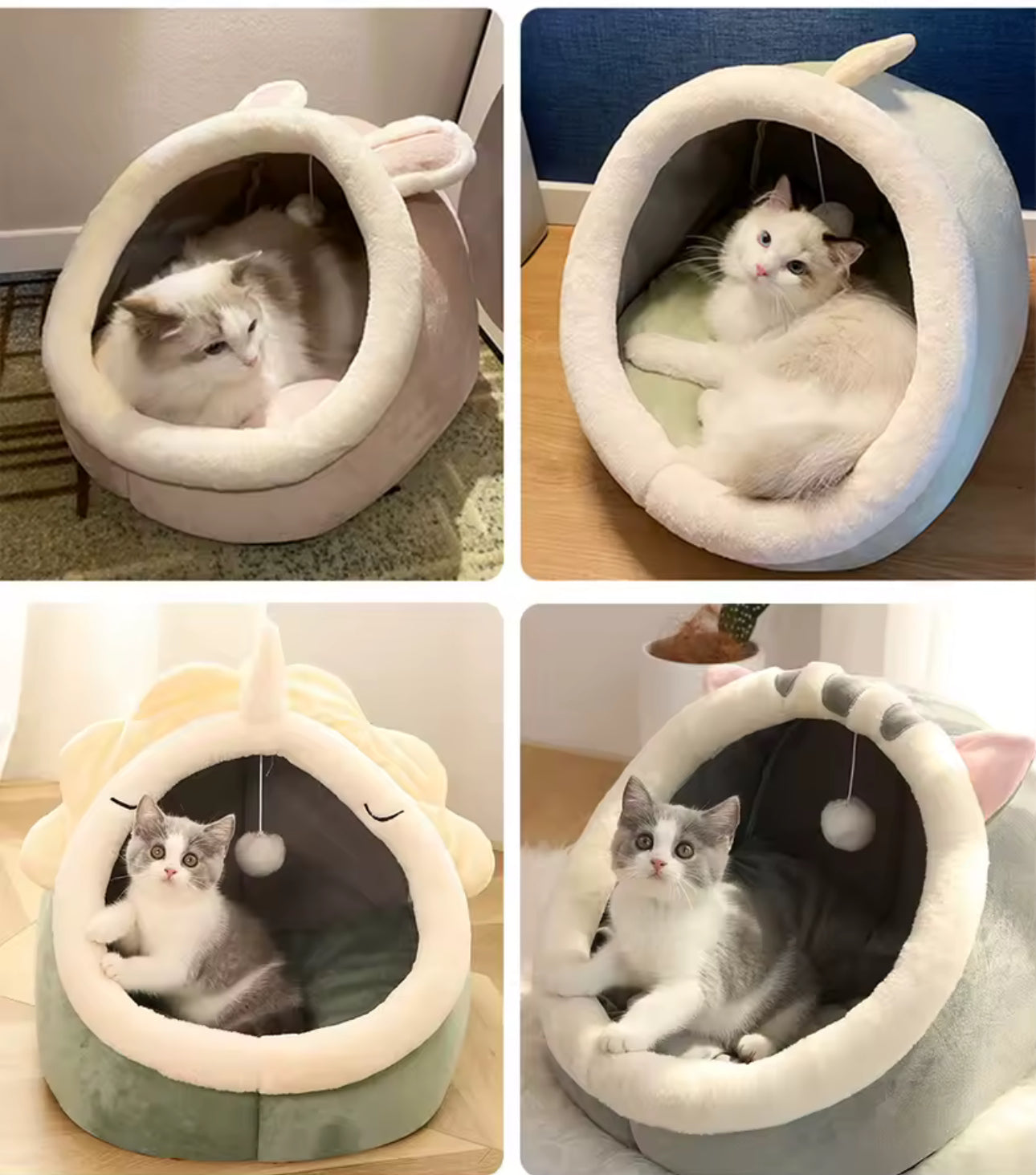 Pawdessey CaveNest™ – Semi-Enclosed Cat Bed with Ears & Removable Cushion (Foldable & Washable)