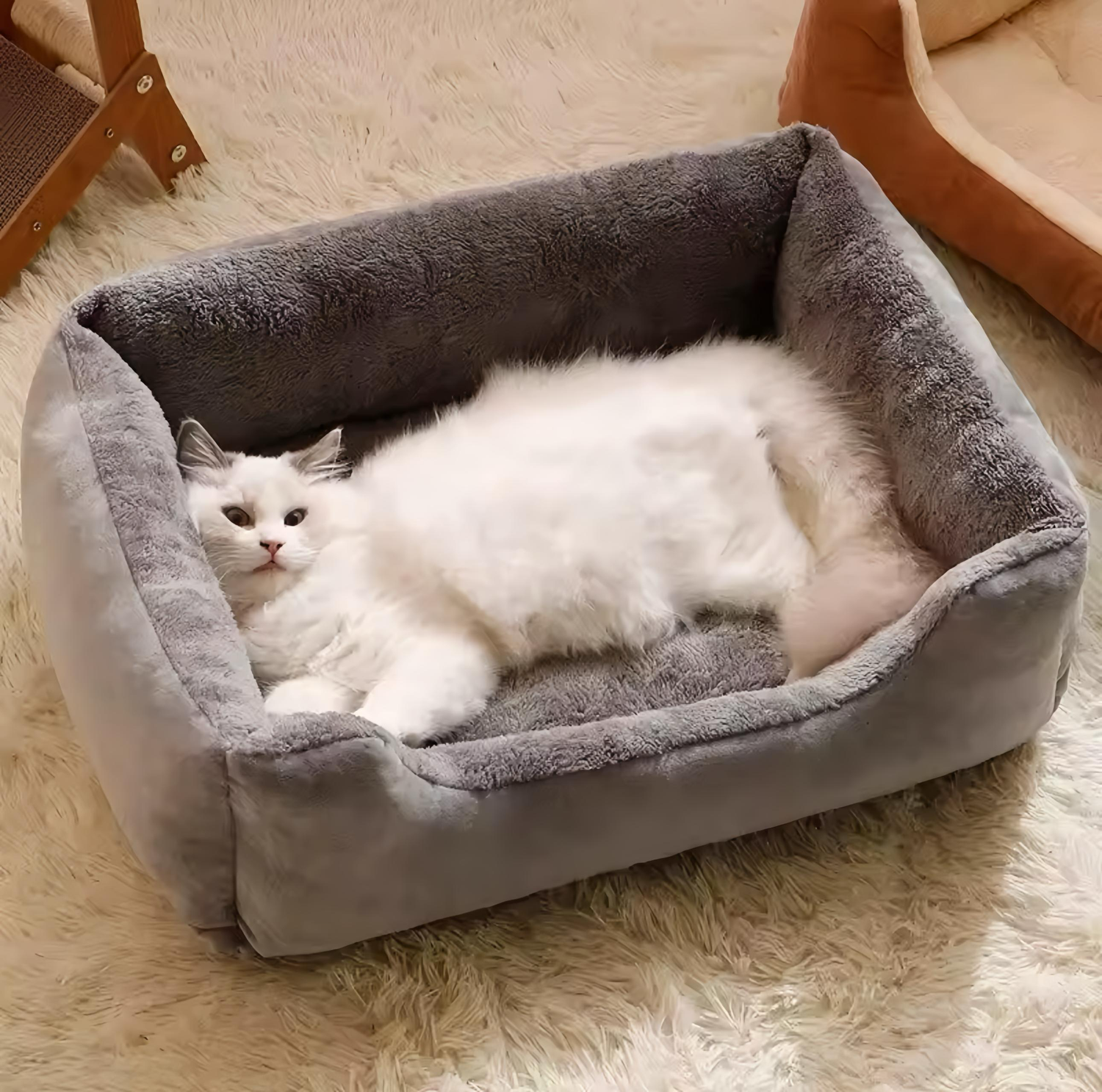 Luxury Soft Plush Bed for Cats & Small Dogs – Cozy Rectangular Design