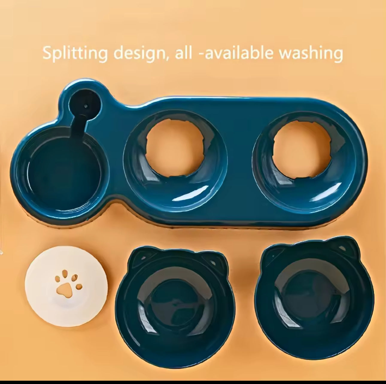 Tilted 3-in-1 Cat Bowl Set with Water Dispenser – Neck-Friendly Design & Spill-Proof
