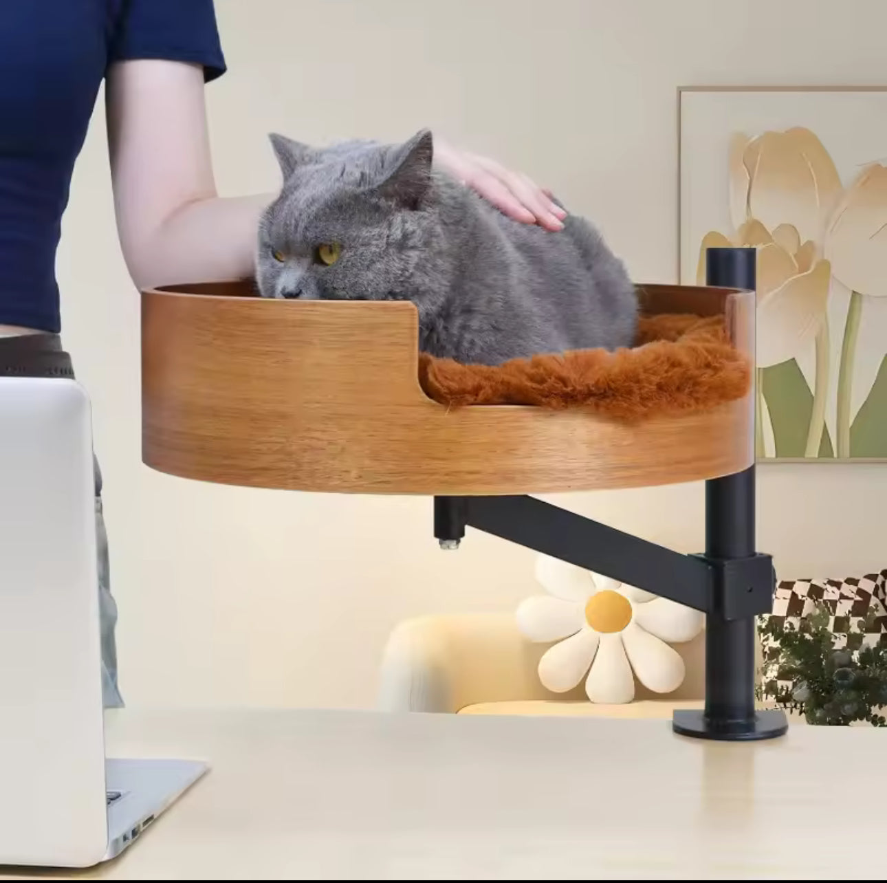 Pawdessey™ 360° Rotating Desktop Cat Bed – Adjustable, Stylish & Space-Saving