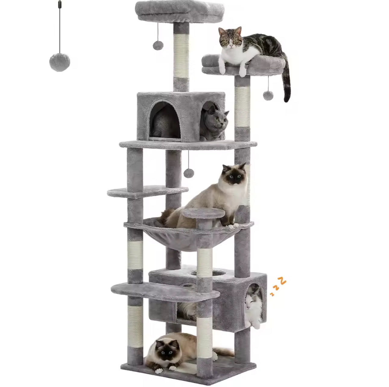 Large Cat Tree Tower for Indoor Cats With Sisal-Covered Scratching Posts Spacious Hammock Padded Perches and Cozy Condo