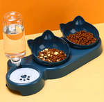 Tilted 3-in-1 Cat Bowl Set with Water Dispenser – Neck-Friendly Design & Spill-Proof